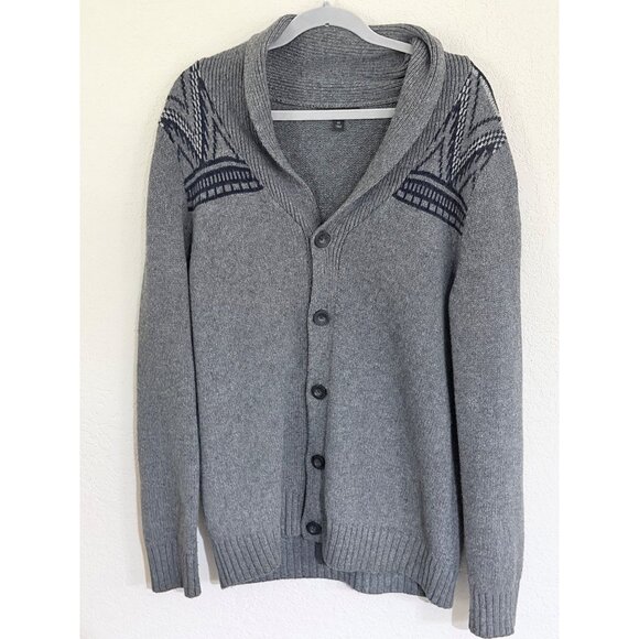 Banana Republic Wool Blend Shawl Cardigan Sweater Mens M Gray Aztec Button Up Ac - Picture 1 of 13